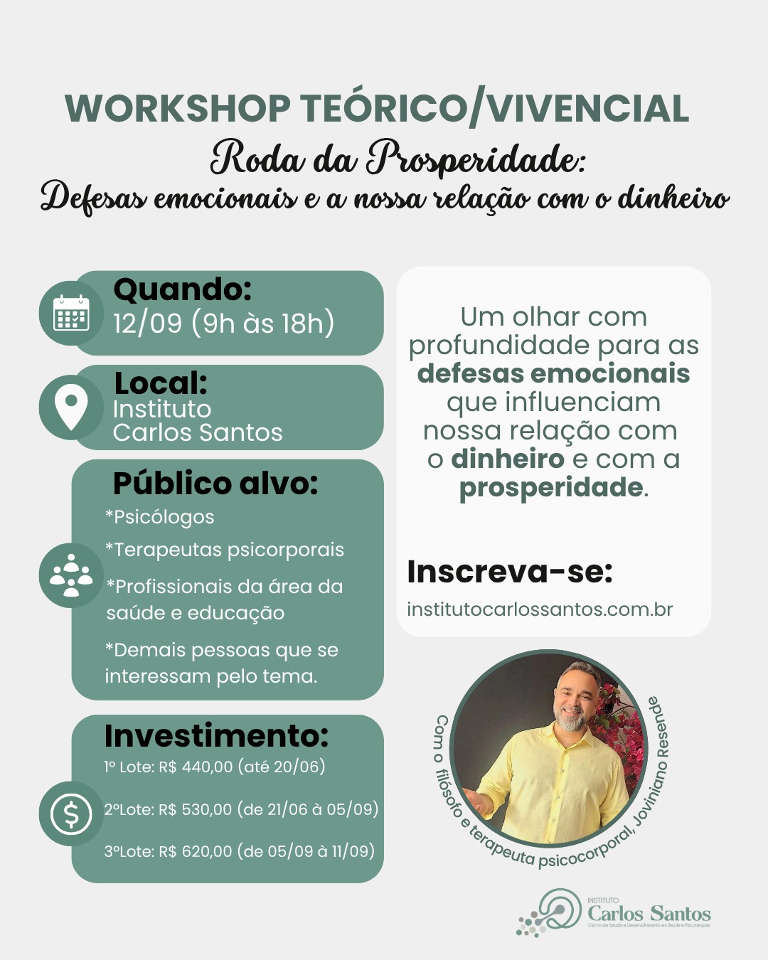 WORKSHOP ” RODA DA PROSPERIDADE: Defesas emocionais e a nossa relação com o dinheiro”