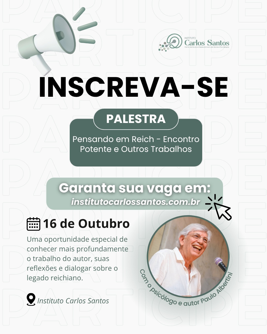 PALESTRA “Pensando em Reich – Encontro Potente e Outros Trabalhos” com Paulo Albertini